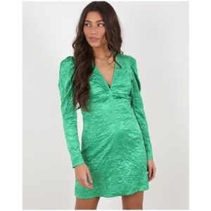 NWT Ganni Dress Satin Crinkled Mini in Green